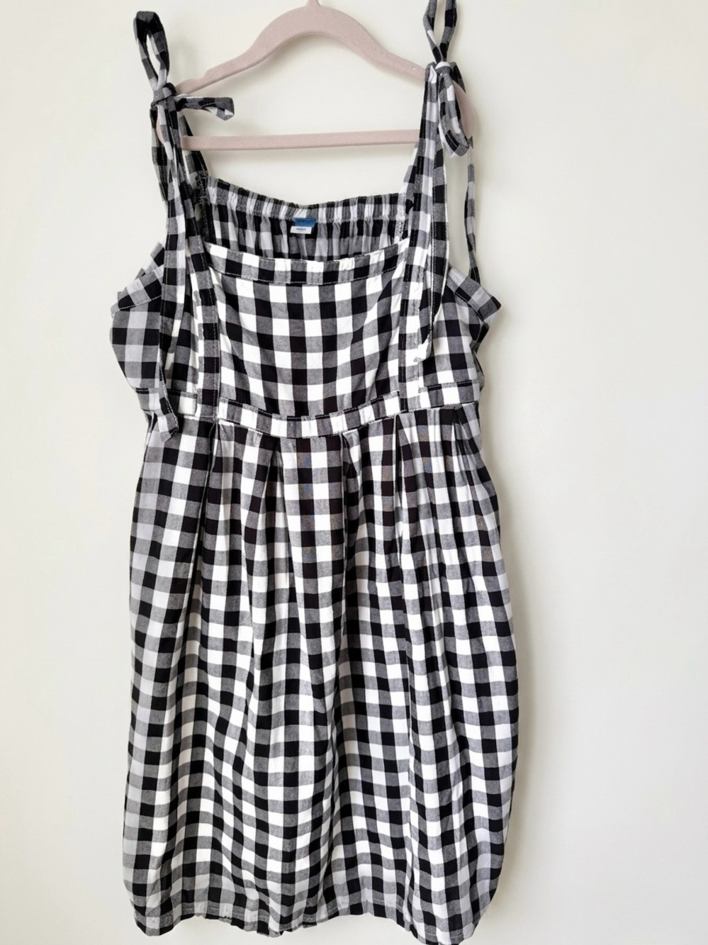 Old Navy Women Black White Gingham Cotton Blend A-Line Mini Dress Size L Large